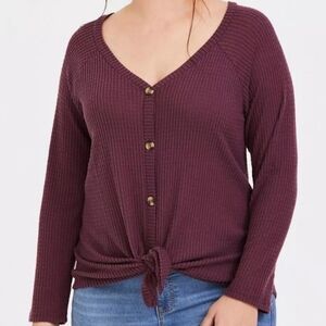 Torrid Purple Button Front Waffle Knit Top